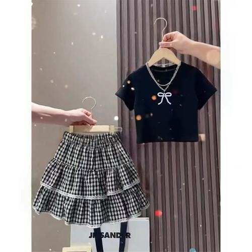 小学生夏装格子裙套